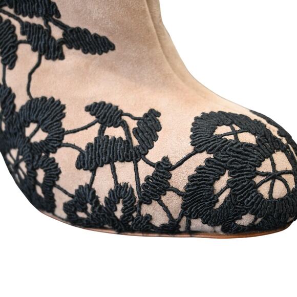 Valentino Garavani Light Brown Suede Floral Lace Heeled Zip Booties Size 37 - Picture 9 of 14